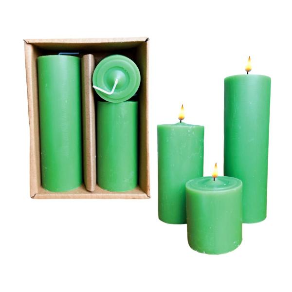 Imagem de Trio de Velas Cilíndricas Verde  5cm, 10cm E 15cm Decoração Festas