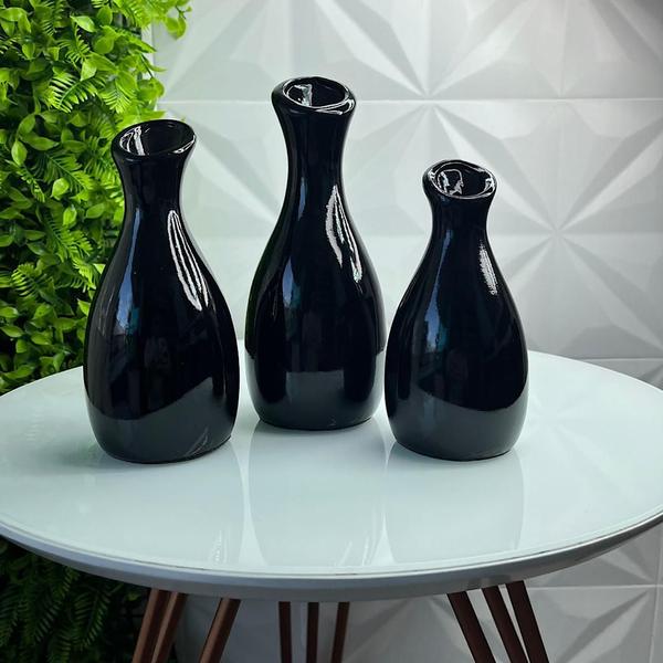 Imagem de Trio decorativo vaso garrafa de cerâmica preto moderno