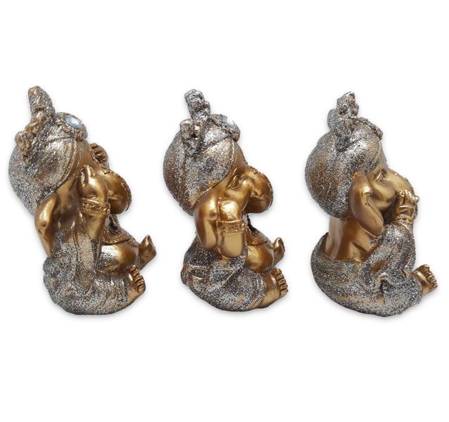 Trio Ganesha da Sabedoria Enfeite Ganesha Gold Brilho 8 cm - Flash Imagem de Trio Ganesha da Sabedoria Enfeite Ganesha Gold Brilho 8 cm