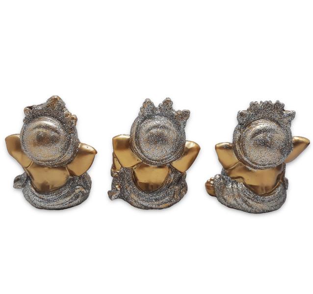 Trio Ganesha da Sabedoria Enfeite Ganesha Gold Brilho 8 cm - Flash Imagem de Trio Ganesha da Sabedoria Enfeite Ganesha Gold Brilho 8 cm