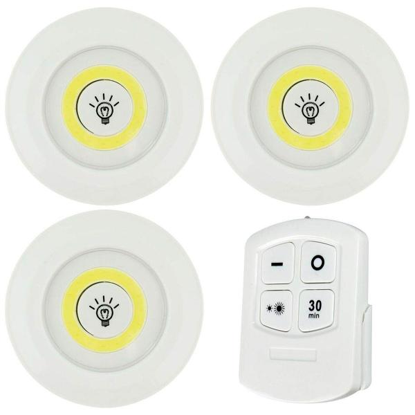 Trio Luminária Led Spot Adesiva Sem Fio + Controle Branco - BIVENA Imagem de Trio Luminária Led Spot Adesiva Sem Fio + Controle Branco