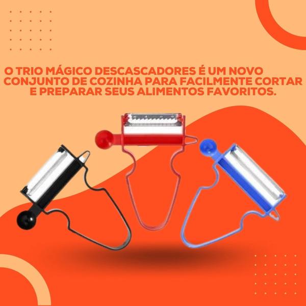 TRIO MÁGICO Descascador De Legumes Frutas Pratico - SLU Imagem de TRIO MÁGICO Descascador De Legumes Frutas Pratico