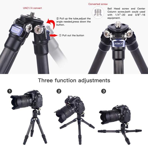 Imagem de Tripé AOKA leve e compacto de fibra de carbono de 40 cm com cabeça esférica