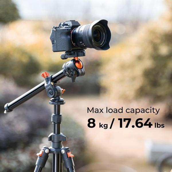 Tripé de câmera K&F Concept 195cm com cabeça esférica de 8 kg de carga Imagem de Tripé de câmera K&F Concept 195cm com cabeça esférica de 8 kg de carga
