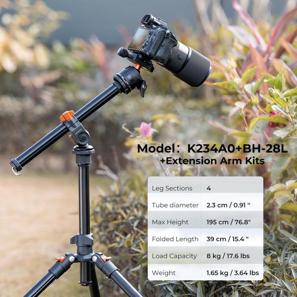 Tripé de câmera K&F Concept 195cm com cabeça esférica de 8 kg de carga Imagem de Tripé de câmera K&F Concept 195cm com cabeça esférica de 8 kg de carga