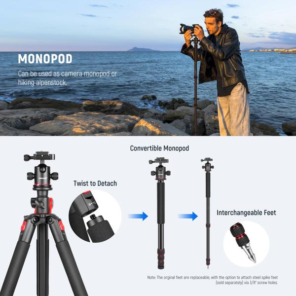 Tripé de câmera Neewer 200 cm com monopé, cabeça esférica e bolsa Imagem de Tripé de câmera Neewer 200 cm com monopé, cabeça esférica e bolsa