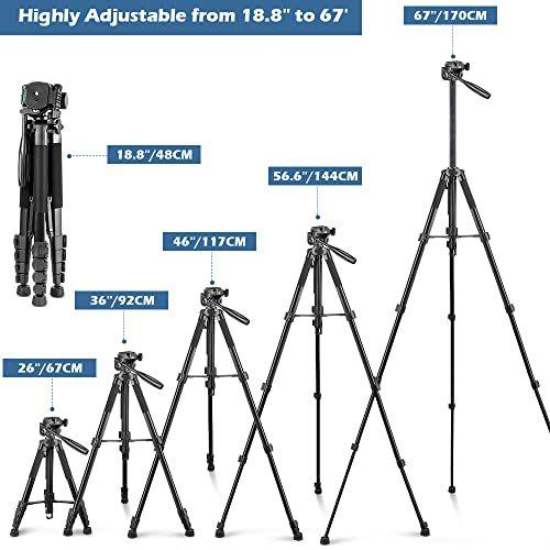 Imagem de Tripé de câmera UBeesize 67 com saco de viagem, tripé de celular com controle remoto sem fio e suporte telefônico, compatível com todas as câmeras, celulares, projetor, webcam, escopos de localização