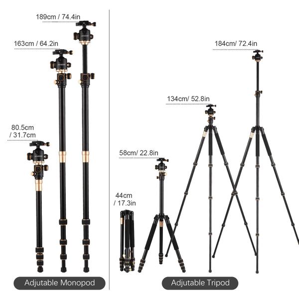 Imagem de Tripé de fotografia portátil Andoer Q888 184 cm para câmera de 8 kg