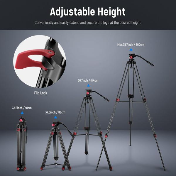 Tripé de vídeo Neewer 79/200 cm com carga de cabeça de arrasto fluido de 8 kg Imagem de Tripé de vídeo Neewer 79/200 cm com carga de cabeça de arrasto fluido de 8 kg