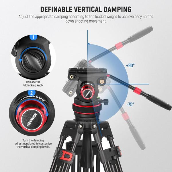 Imagem de Tripé de vídeo Neewer Heavy Duty Fluid Head 10 kg de carga GM006