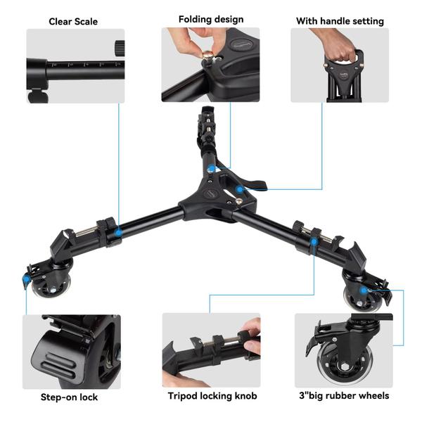 Imagem de Tripé Dolly SMALLRIG Universal 3986 com 3 rodas de borracha de 15 kg