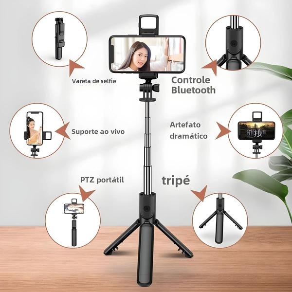 Imagem de Tripé Extensível para Selfie com Bluetooth - 68cm, Controle Remoto e Luz LED