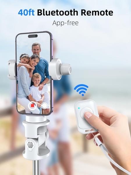 Imagem de Tripé Kaiess 62 para iPhone com selfie stick e controle remoto branco