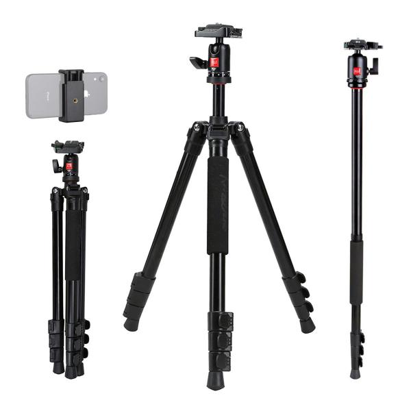 Tripé para Câmera c/ Suporte Celular Profissional com Bastão Kingjoy 1,54m BT-258B Imagem de Tripé para Câmera c/ Suporte Celular Profissional com Bastão Kingjoy 1,54m BT-258B