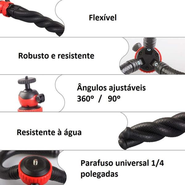 Imagem de Tripé para GoPro / Celular / Câmeras Compactas Octopus Flexível