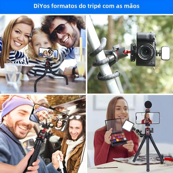 Imagem de Tripé Polvo Flexível para Celular e Câmera DSLR - Suporte Portátil para Vlog e Selfie