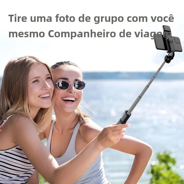 Imagem de Tripé Portátil Dobrável 3 em 1 para Selfie - Sem Fio, com Bluetooth e Luz de Preenchimento