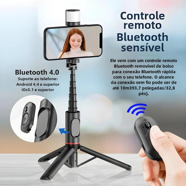 Imagem de Tripé Portátil Sem Fio Bluetooth Selfie Stick Com Luz De Preenchimento Para Huawei Iphone 13 Android