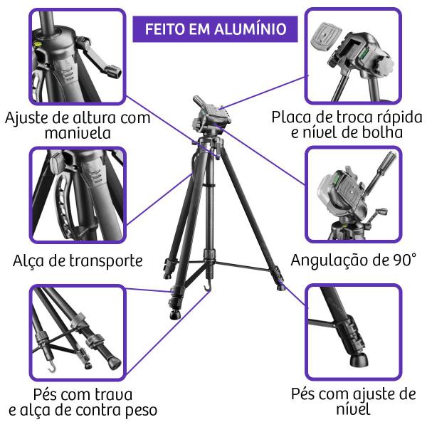 Imagem de Tripé Profissional Para Câmera E Filmadora Resistente 1,65m