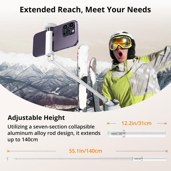 Imagem de Tripé Selfie Stick ATUMTEK 55 com controle remoto Bluetooth branco