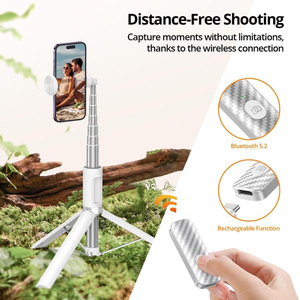 Imagem de Tripé Selfie Stick ATUMTEK 55 com controle remoto Bluetooth branco