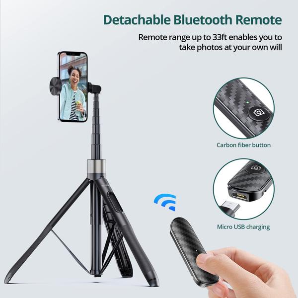 Imagem de Tripé Selfie Stick ATUMTEK 65cm com Controle Remoto Bluetooth - Preto