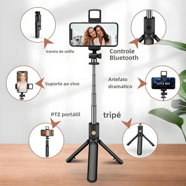 Imagem de Tripé Selfie Stick Bluetooth com Controle Remoto e Luz de Preenchimento