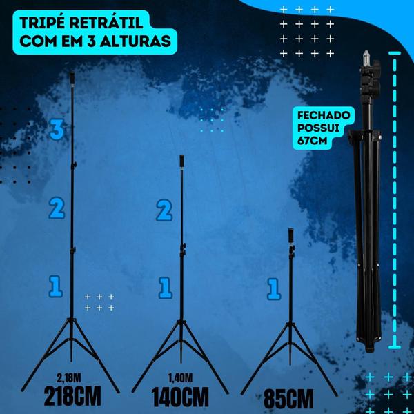 Imagem de Tripé suporte pedestal 2,18m retratil camera celular profissional universal foto video