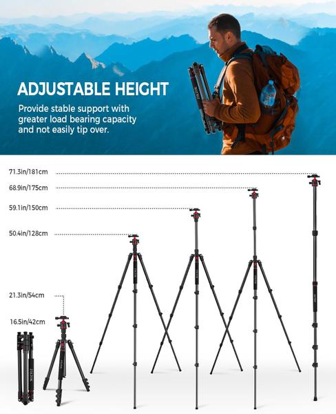 Imagem de Tripé ZIKZOK 70 para câmera, alumínio e fibra de carbono