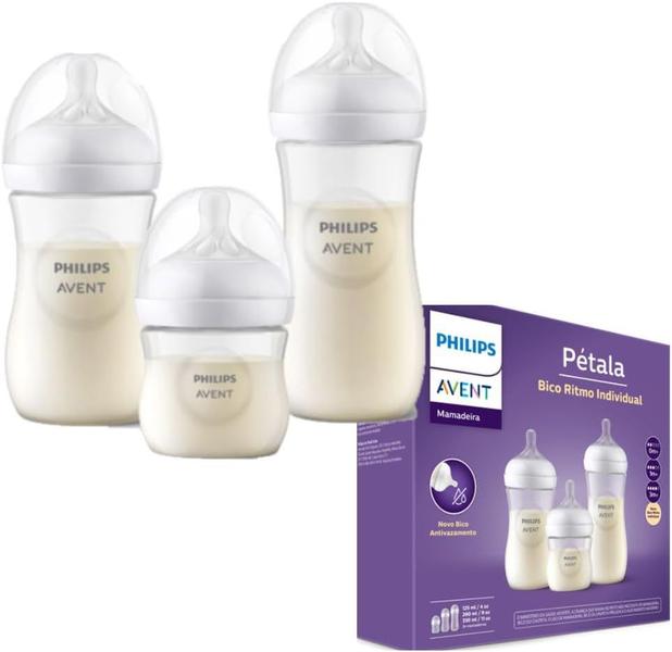 Imagem de Triplo pack mamadeira petala de 125ml a 360ml transparente