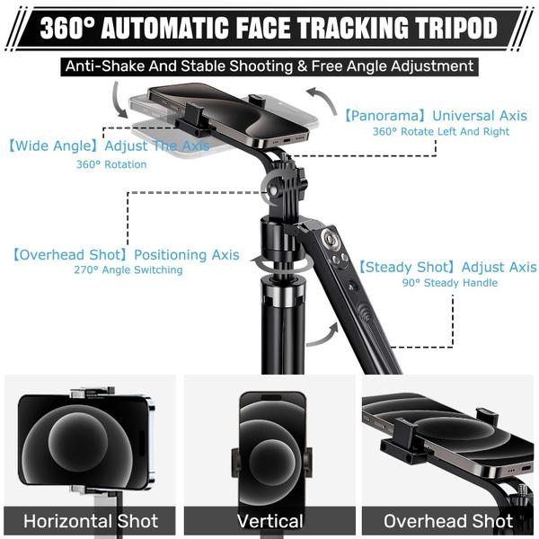 Imagem de Tripod Hefrseyo Auto Face Tracking para iPhone com luz de preenchimento