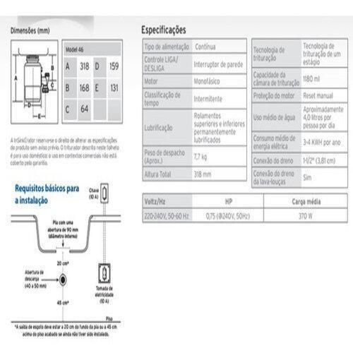 Imagem de Triturador De Alimentos Aço Inox M46 55Hp 127V Insinkerator