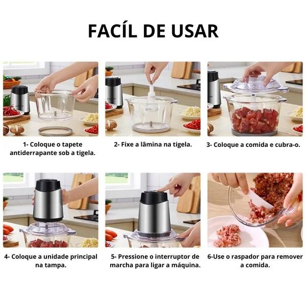 Imagem de Triturador Elétrico 2L para Alimentos, Carne e Legumes, Aço Inoxidável, 110v