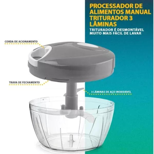 Imagem de Triturador Processador De Alimentos E Alhos Manual 500ml