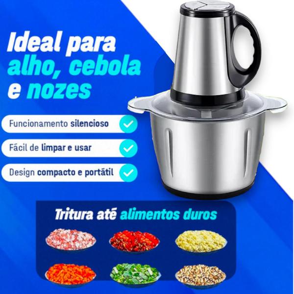 Imagem de Triturador Processador Elétrico De Alimentos Moedor Carne e Legumes Alho Elétrico 3L 110V  Inox