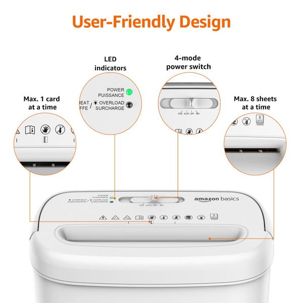 Imagem de Trituradora de papel e cartão de crédito com corte transversal Amazon Basics de 8 folhas
