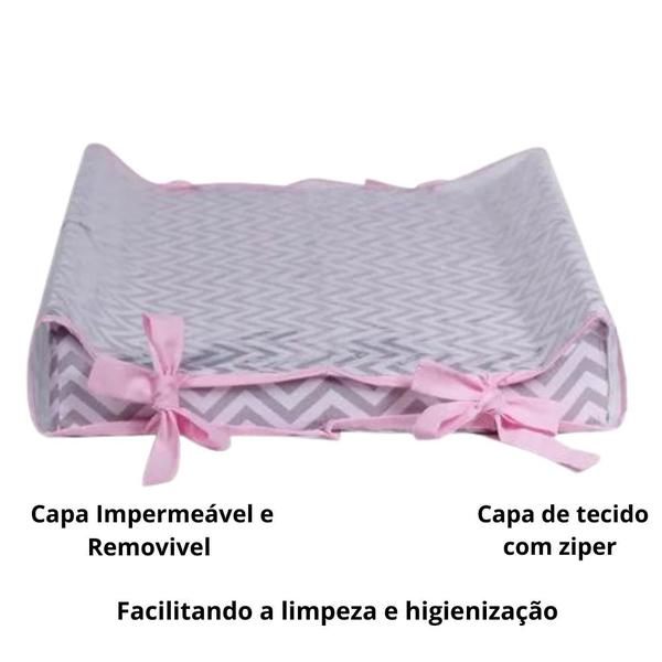 Imagem de Trocador Bebe americano chevron cinza detalhe Rosa