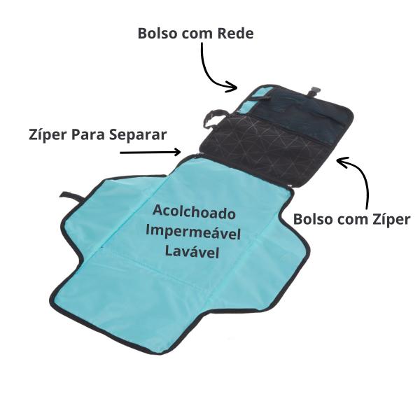 Imagem de Trocador de Fralda de Bebê Kouii Portátil Impermeável Acolchoado Lavável Preto com Bolso Tela e de Zíper Menino Menina