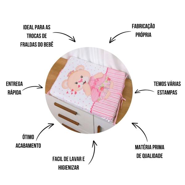 Trocador de Fraldas c/ Capa Plástica Cômoda e Berço Bebê Menina Menino - Maria's Baby Imagem de Trocador de Fraldas c/ Capa Plástica Cômoda e Berço Bebê Menina Menino