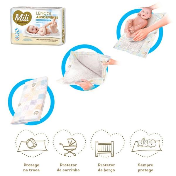 Imagem de TROCADOR  Descartável (Lençol Absorvente)  MILI Love & Care  3 Pacotes com 5 unidades