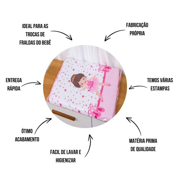 Trocador Estampado Sublimado c/ Capa Bebê Menina Menino Troca Fraldas - Maria's Baby Imagem de Trocador Estampado Sublimado c/ Capa Bebê Menina Menino Troca Fraldas