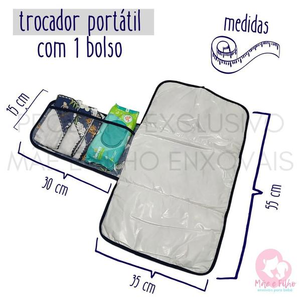 Imagem de Trocador Portátil Bebê com 1 Bolso Impermeável Grande 100% Algodão com Fechamento - Mãe e Filho