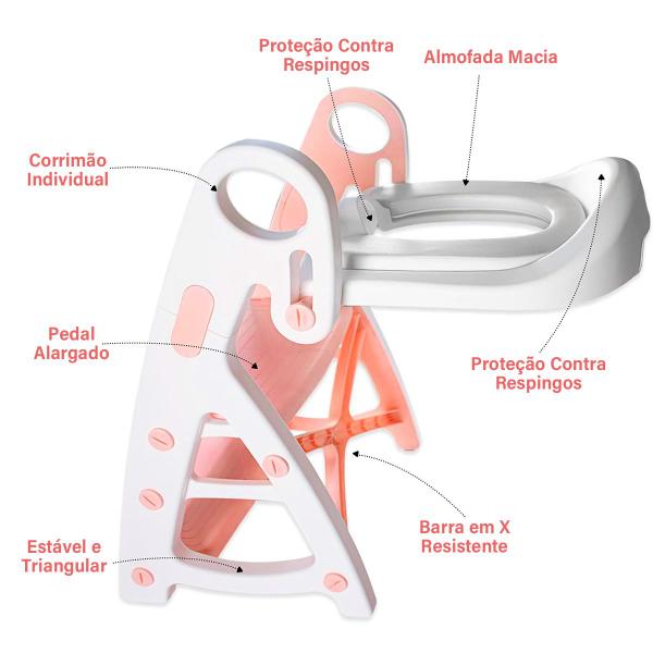 Imagem de Troninho Com Escada Infantil Assento Redutor Vaso Sanitário Criança Elevação Bebe Banheiro Casa Pratico Aprendizado Desfralde