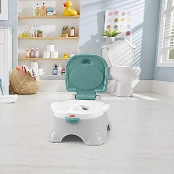 Imagem de Troninho Infantil 3 em 1 Penico Redutor de Assento Banquinho Multiuso  Azul Baby Gear Fisher Price Mattel GYP61