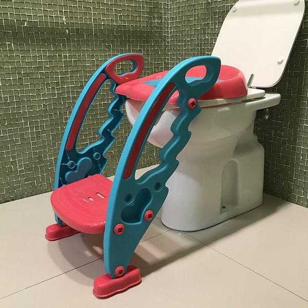 Imagem de Troninho Redutor de Assento Infantil Com Escada Para Vaso Sanitário Rosa Multikids