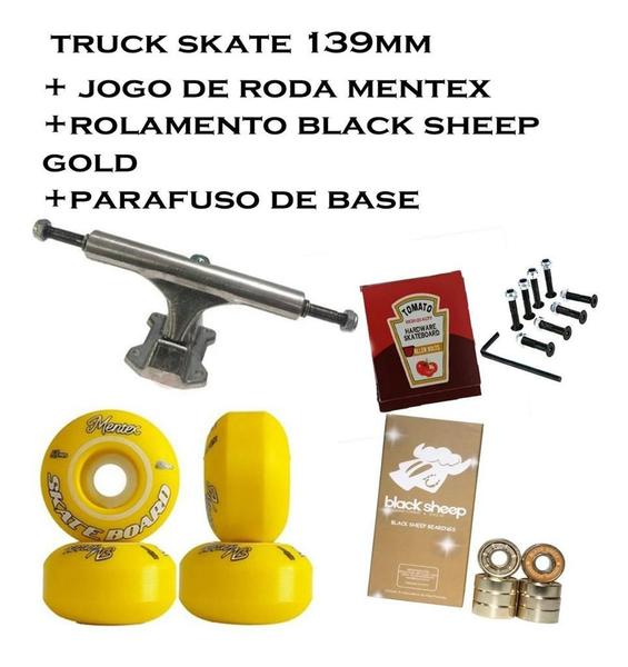 Imagem de Truck Skate 139mm + Rodas Mentex + Rolamento Bs + Parafusos