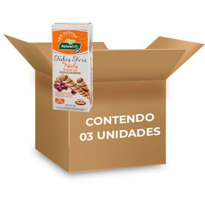 Imagem de Tubes Free Nuts Pasta de Amendoim Zero Glúten, Zero Leite Natural Life contendo 3 caixas com 50g cada