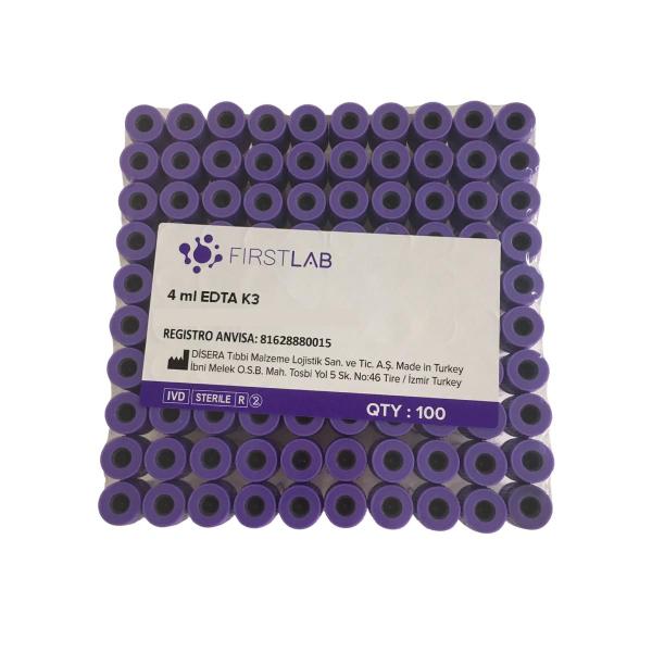 Imagem de Tubo de coleta a vacuo - edta k3 (roxo) 4ml 13x75mm plastico c/ 500 (firstlab)