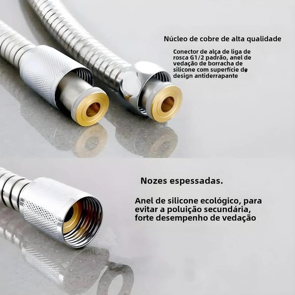 Imagem de Tubo Flexível para Chuveiro de Aço Inoxidável (1-3m) - Mangueira para Banheiro