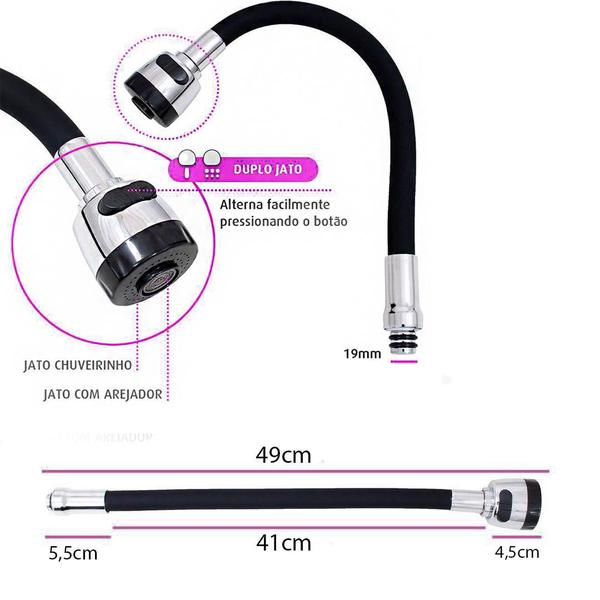 Tubo Para Reposição De Torneiras Gourmet Flexível Acabamento Emborrachado Preto - DFJN Imagem de Tubo Para Reposição De Torneiras Gourmet Flexível Acabamento Emborrachado Preto